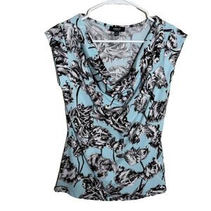 Premise Studio Blouse Women's Small Blue Floral Tank Top Cowl Career Top Printed